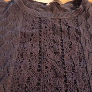 LOFT Blue Crew Neck Sweater with Intricate Knit Design